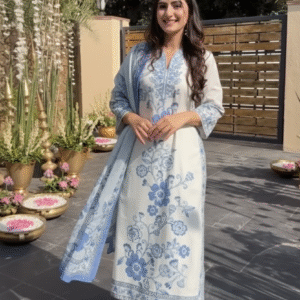 Super premium Chaina Silk digital printed paired with organza dupatta