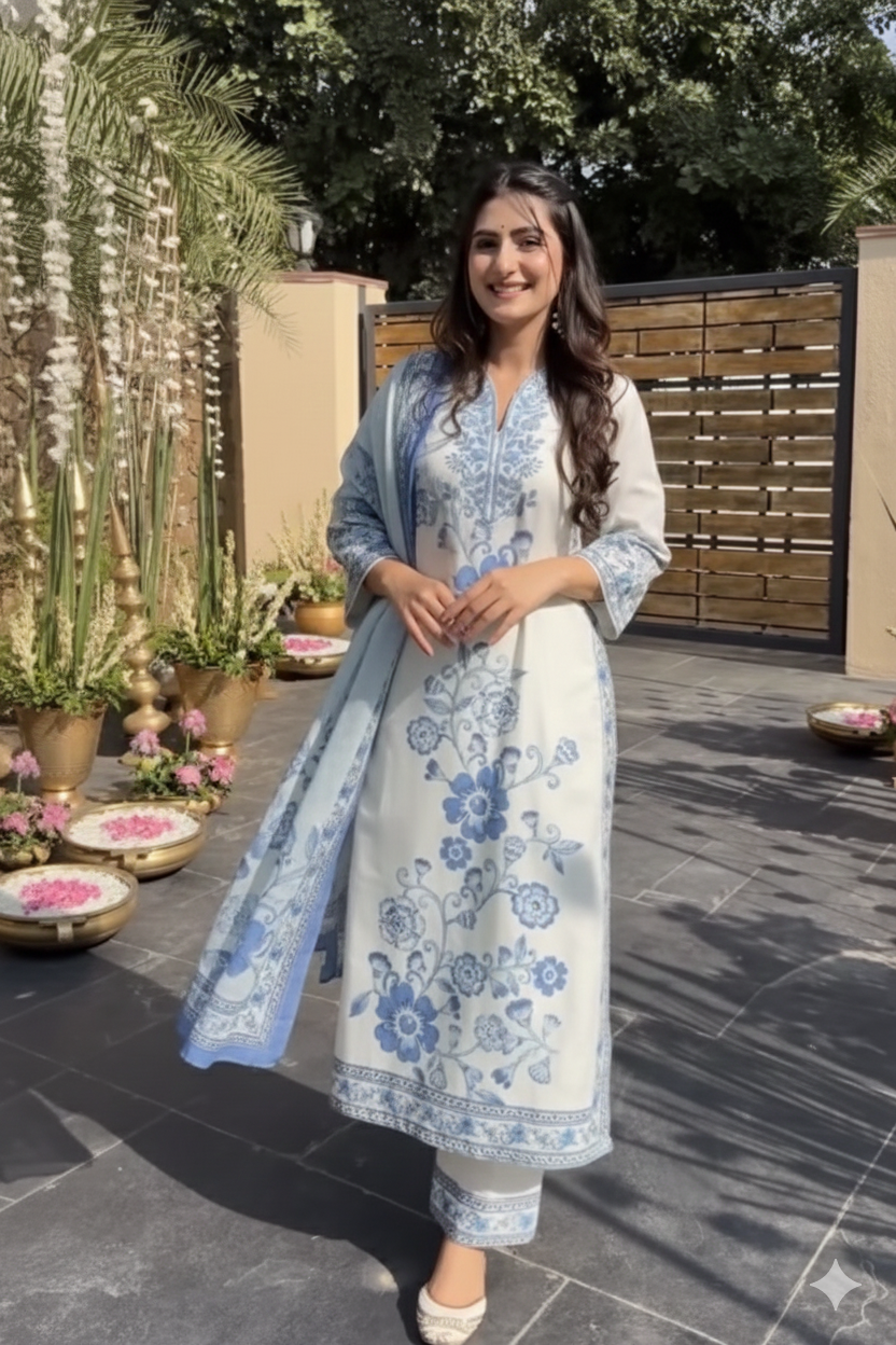 Super premium Chaina Silk digital printed paired with organza dupatta