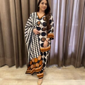Black Polka Dot Farshi Suit with rust border Detailing